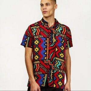 Reason Unity Allover Geometric Print Short Sleeve Shirt Size Large